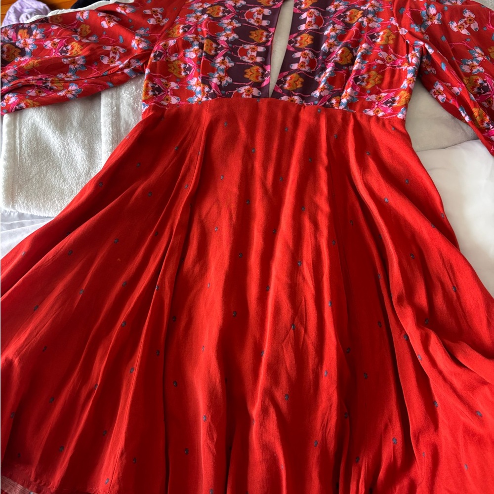 Red Floral Long Sleeve Dress